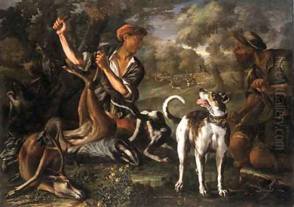 .A Stag Hunt Oil Painting by Johann Heinrich Roos