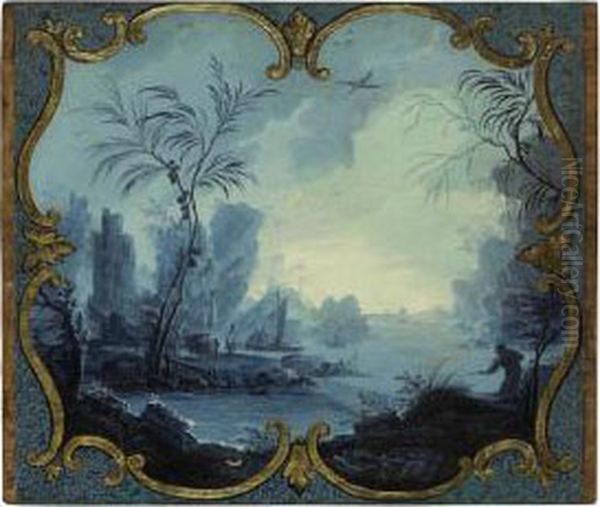 Chinoiseries Figures In A River Landscape by Jean-Baptiste Pillement