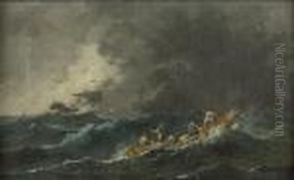 Une Barque Prise Dans L'orage Oil Painting by Jean-Baptiste Pillement