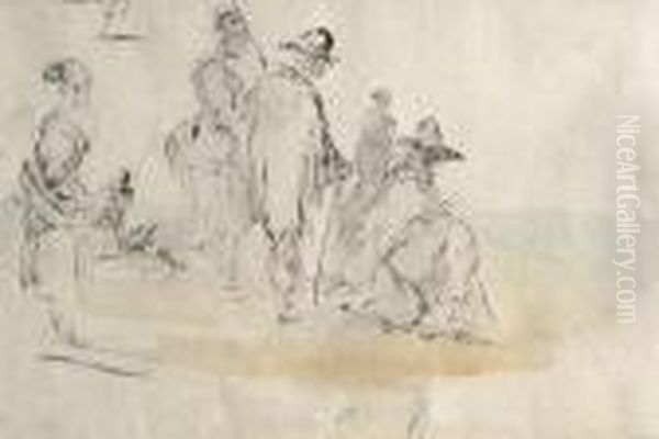 Studies Of Peasant Figures Oil Painting by Jean-Baptiste Pillement