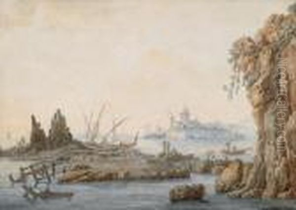 Flusslandschaft Mit Chinoiser Figurenstaffage Oil Painting by Jean-Baptiste Pillement