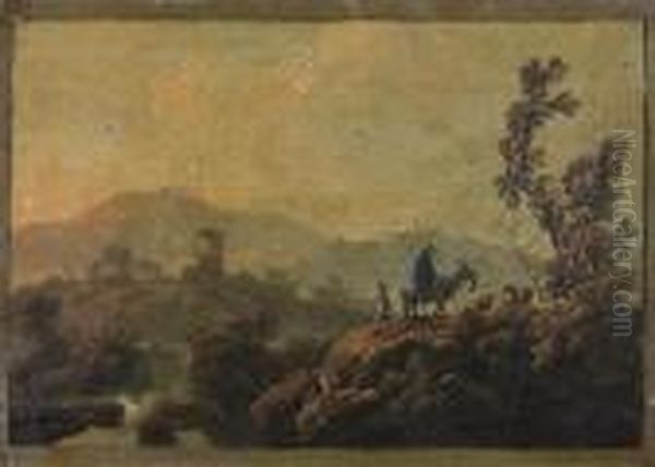 Bergers Dans Un Paysage De Cascade Au Portugal Oil Painting by Jean-Baptiste Pillement