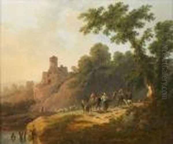 Paysage Portuguais Anime De Bergers Oil Painting by Jean-Baptiste Pillement