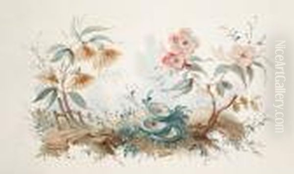 A Chinoiserie Floral Landscape Oil Painting by Jean-Baptiste Pillement