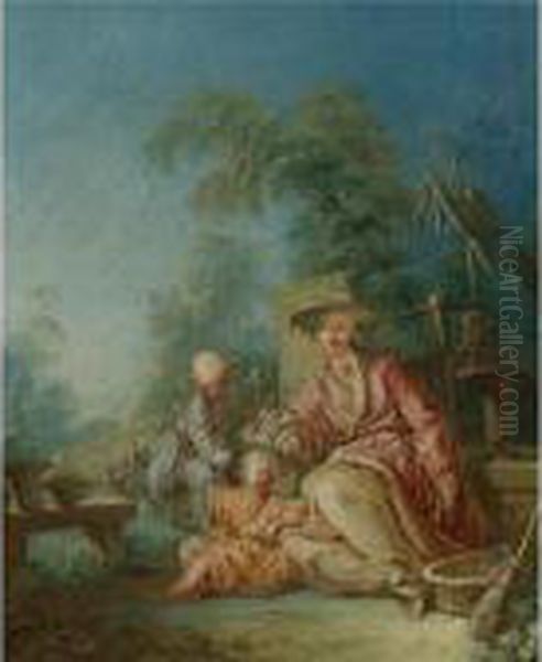 Figures In Oriental Dress Seated In A Garden Oil Painting by Jean-Baptiste Pillement