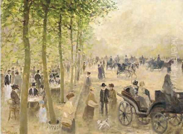 A bustling Parisian boulevard Oil Painting by Georges Renouart