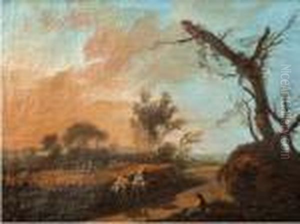 Paysans Portugais Sur Le Chemin Du Marche Oil Painting by Jean-Baptiste Pillement