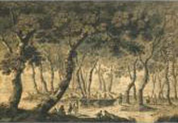 Le Retour De La Peche [ ; The 
Return Of The Fishermen ; Signed Lower Left Pillement ; Black Chalk, Pen
 And Brown Ink, Grey Wash] Oil Painting by Jean-Baptiste Pillement