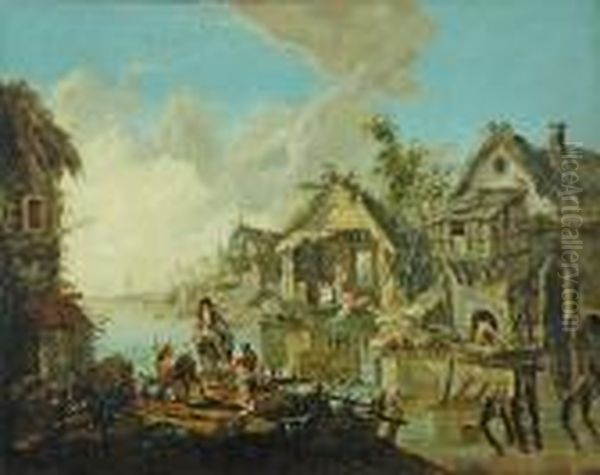 Osada Nad Laguna Oil Painting by Jean-Baptiste Pillement