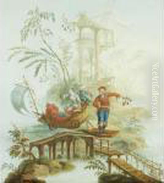 A Chinoiserie With Figures In An Imaginery Setting Oil Painting by Jean-Baptiste Pillement