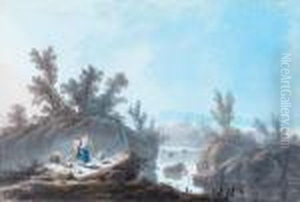 Paysage A La Cascade Animee Oil Painting by Jean-Baptiste Pillement