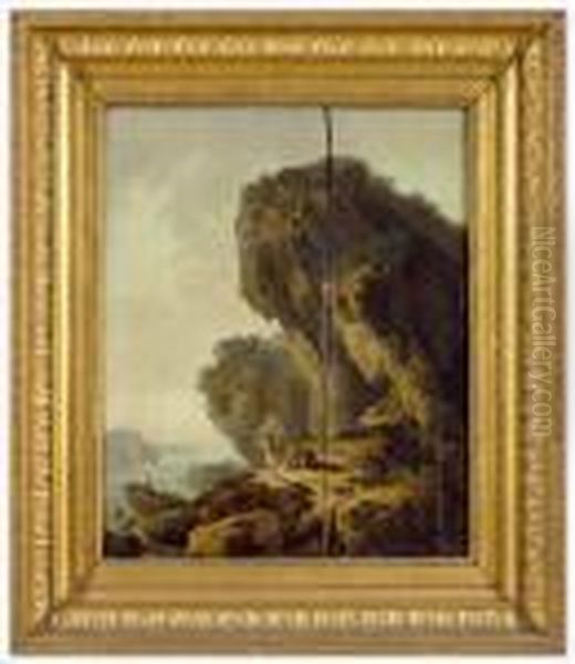 Figures On A Cliff At The Sea. Oil Painting by Jean-Baptiste Pillement