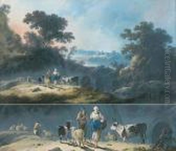 Bergers Dans Un Paysage Oil Painting by Jean-Baptiste Pillement