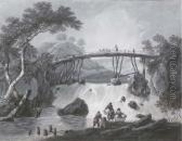 Un Paysage De Riviere Avec Un Berger Oil Painting by Jean-Baptiste Pillement