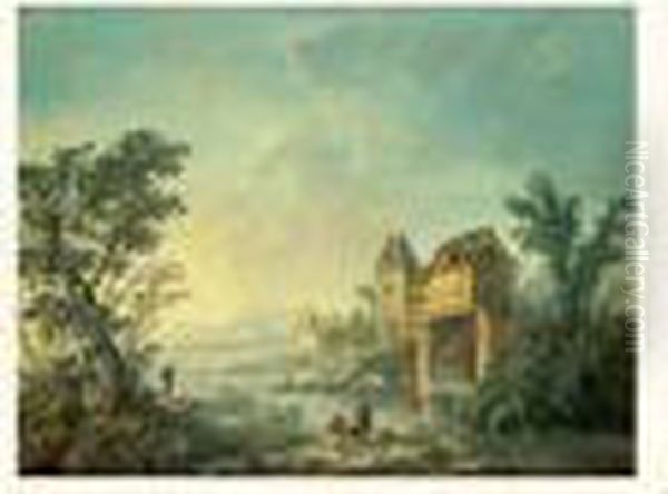 Paysage Au Moulin A Eau Oil Painting by Jean-Baptiste Pillement