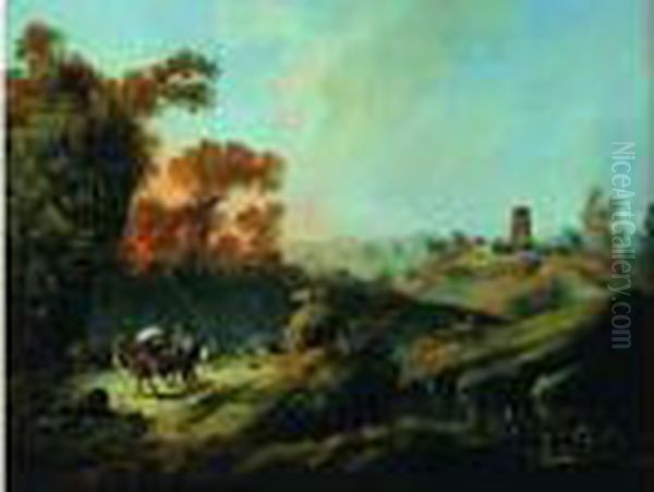 Scene Pastorale Dans Un Paysage De Riviere Au Portugal Oil Painting by Jean-Baptiste Pillement