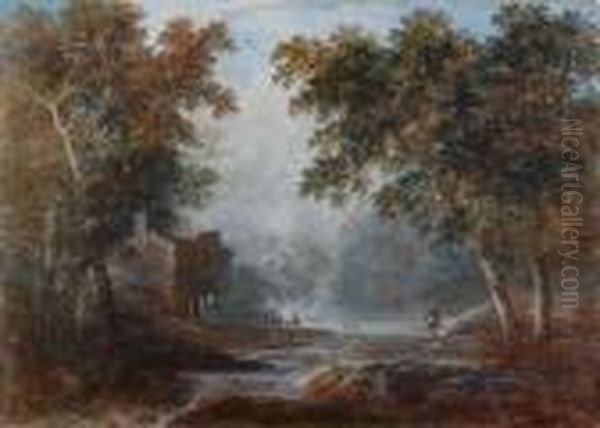 Landscape With Fishermen Near A River Oil Painting by Jean-Baptiste Pillement