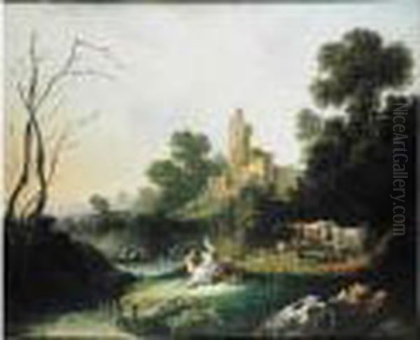 Couple Dans Un Paysage Oil Painting by Jean-Baptiste Pillement