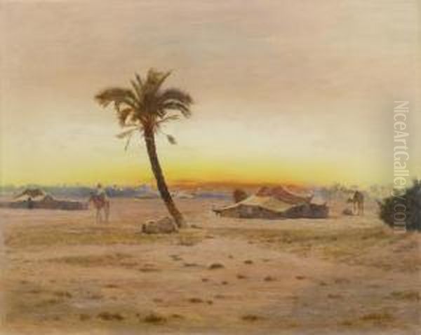 Oasis Near Cairo Oil Painting by Otto Pilny