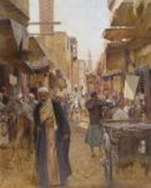 Oriental Street Scene. Oil Painting by Otto Pilny