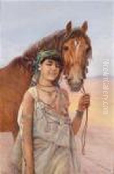 Madchen Mit Pferd Oil Painting by Otto Pilny