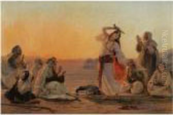 Dance At Sunset Oil Painting by Otto Pilny