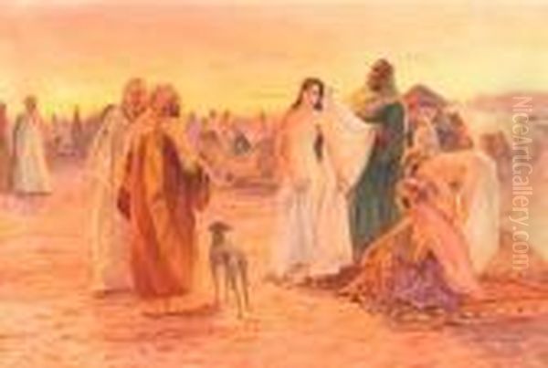 Slave Market In The Desert. Oil Painting by Otto Pilny