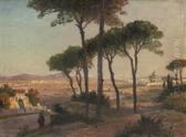 Travellers On The Roman Campagna Oil Painting by Otto Pilny