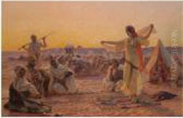 Odalisque Dancing In The Desert Oil Painting by Otto Pilny