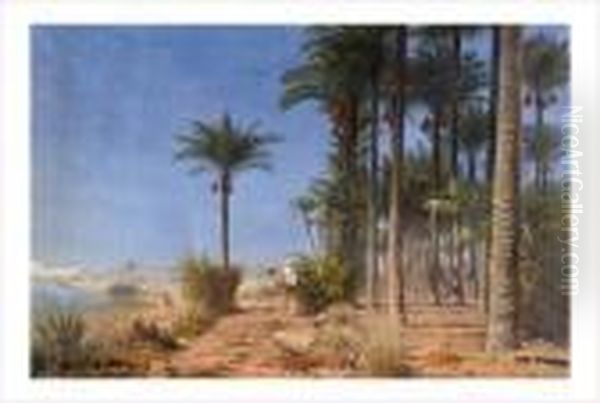 Promenade Sous Les Palmiers Au Bord Du Nil Oil Painting by Otto Pilny