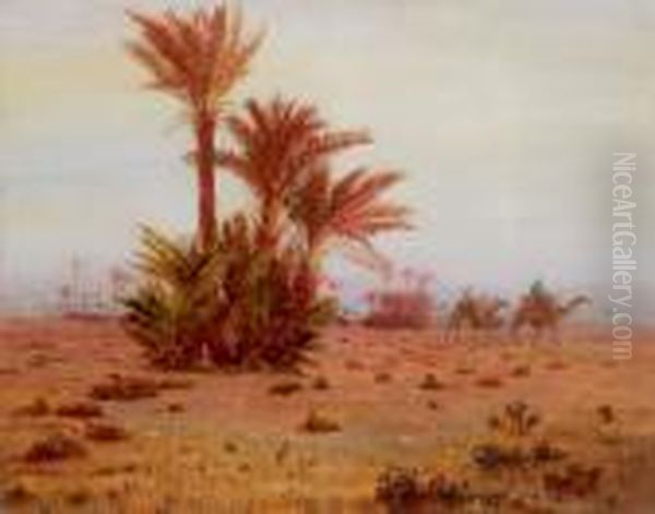 Cavaliere Su Un Cammello Nel Deserto Oil Painting by Otto Pilny