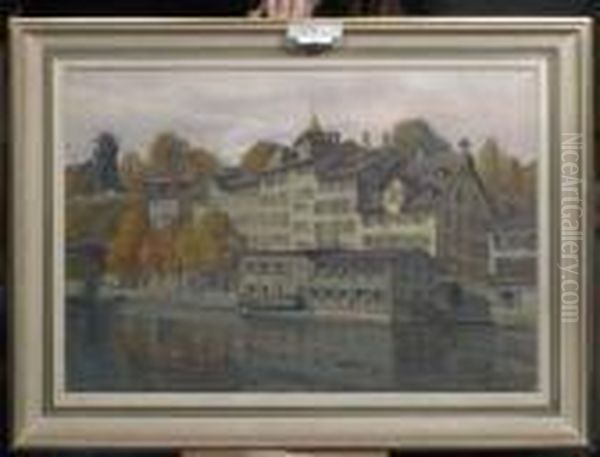 Schipfe In Zurich. Oil Painting by Otto Pilny