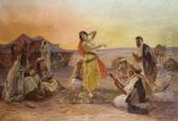 A Dance In The Desert Oil Painting by Otto Pilny