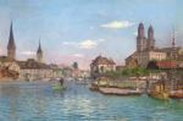 Boating At Zurich Oil Painting by Otto Pilny