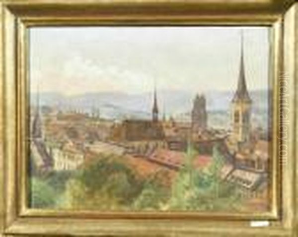 Blick Auf Zurich. Oil Painting by Otto Pilny