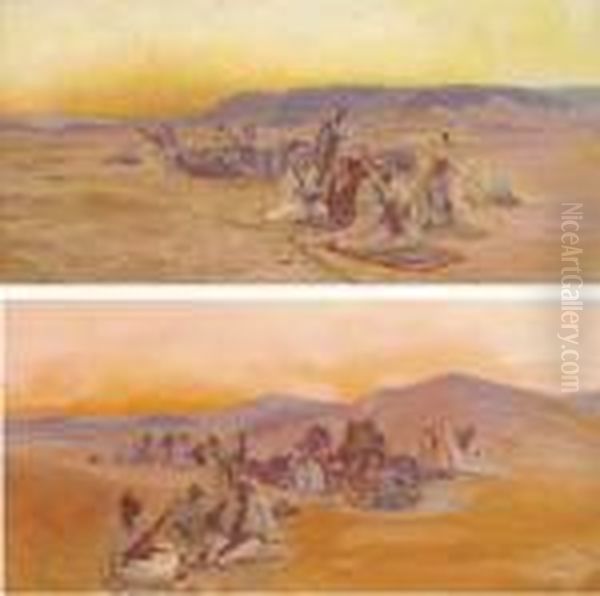 At The Oasis: And At Prayer Oil Painting by Otto Pilny