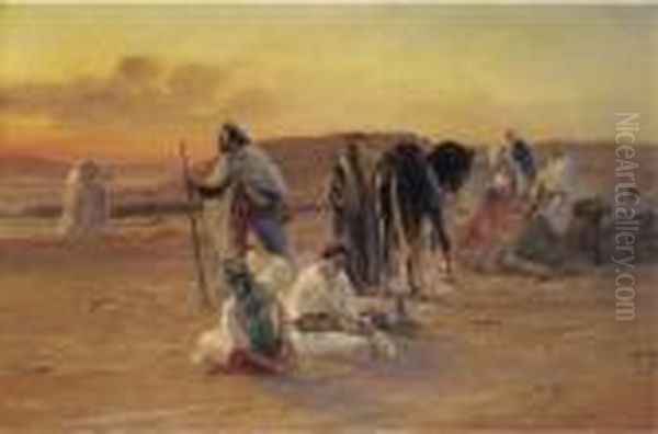 A Rest In The Desert Oil Painting by Otto Pilny