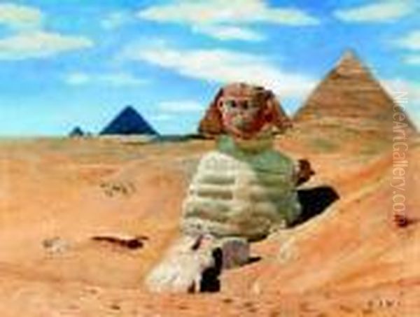 Die Sphinx Vor Den Pyramiden. Oil Painting by Otto Pilny