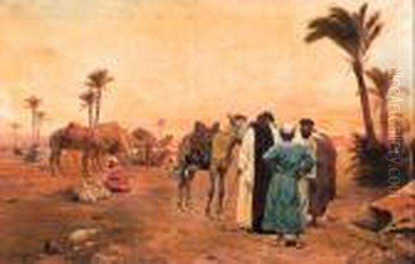 An Arab Encampment Oil Painting by Otto Pilny