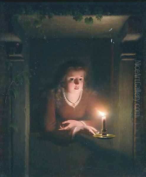 A young girl by candlelight Oil Painting by Johannes Rosierse