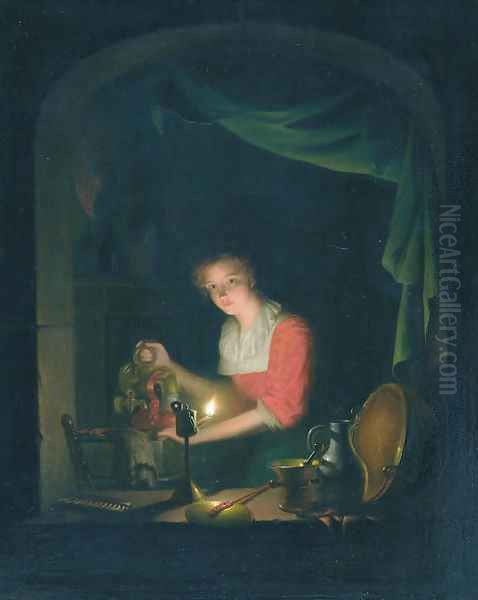 Filling the kettle Oil Painting by Johannes Rosierse