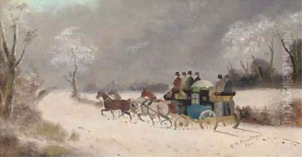 A coach and four in the snow Oil Painting by Philip H. Rideout