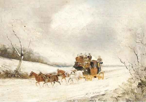 A stage coach in a winter landscape Oil Painting by Philip H. Rideout