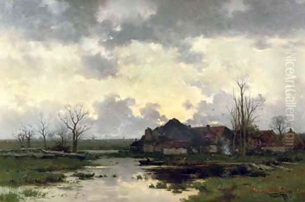 In de Peel, molens aan de oude Maas along the river Oil Painting by Willem Cornelis Rip