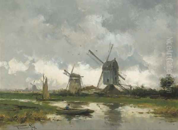 Molens bij Gouda a landscape with windmills Oil Painting by Willem Cornelis Rip