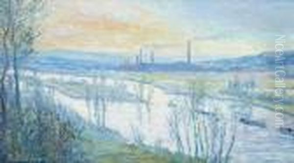 La Seine Vue Du Petit Quevilly Pres Derouen Oil Painting by Robert Antoine Pinchon