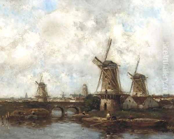 Windmills near Dordrecht Oil Painting by Willem Cornelis Rip