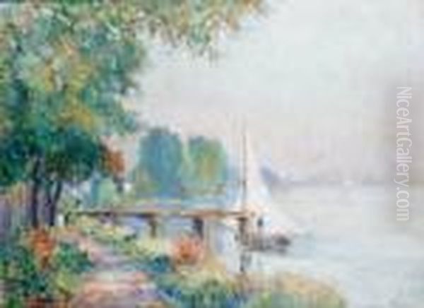 Petit Voilier A L'appontement En Bordde Seine Oil Painting by Robert Antoine Pinchon