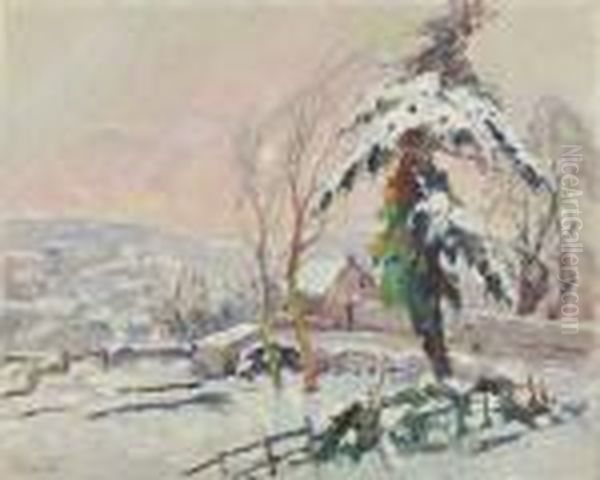 Village Enneige Oil Painting by Robert Antoine Pinchon