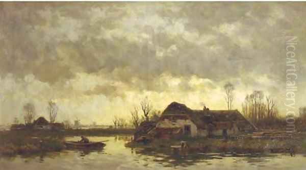 Na zonsondergang a river landscape at dusk Oil Painting by Willem Cornelis Rip